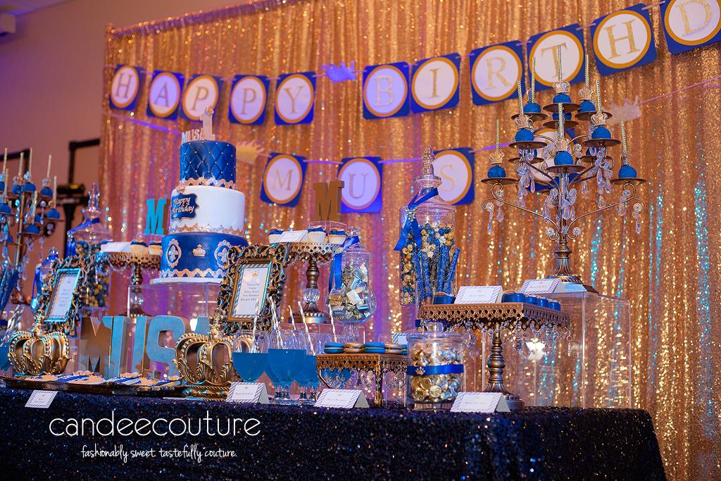 Dessert table, sweet table, prince theme table, prince, crown pops, crown cookies, macarons, prince party, birthday, prince theme, prince cake, royal prince cake, crown