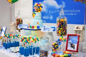 Pixar up theme, birthday, dessert table, sweet table, pixar up theme table, pixar up theme backdrop, sky pops, up theme cookies, macarons, up theme party, birthday, up theme, up cake, Pixar Up cake, balloons,